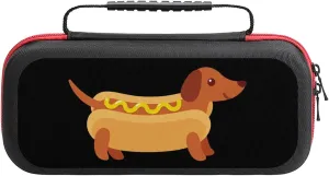 Dachshund in Hot Dog Bun with Mustard Carrying Case Hard Shell Storage Tote Bag Holds 20 Game Card Bag for Nintendo Switch