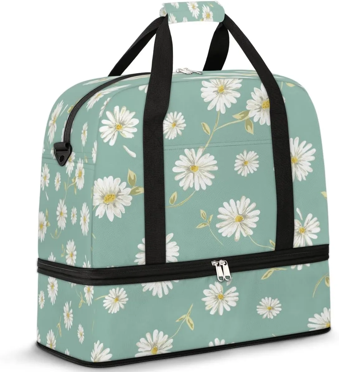 Daisy Leaves Sports Gym Bag with Shoes Compartment Foldable Travel Duffel Bag Dry Wet Separated Sports Tote Workout Weekender Overnight Bag for Women Yoga Dance Work Training Handbag