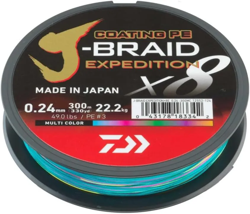DAIWA J-Braid Expedition X8E, 300m, Multi-Color, Braided Fishing Line
