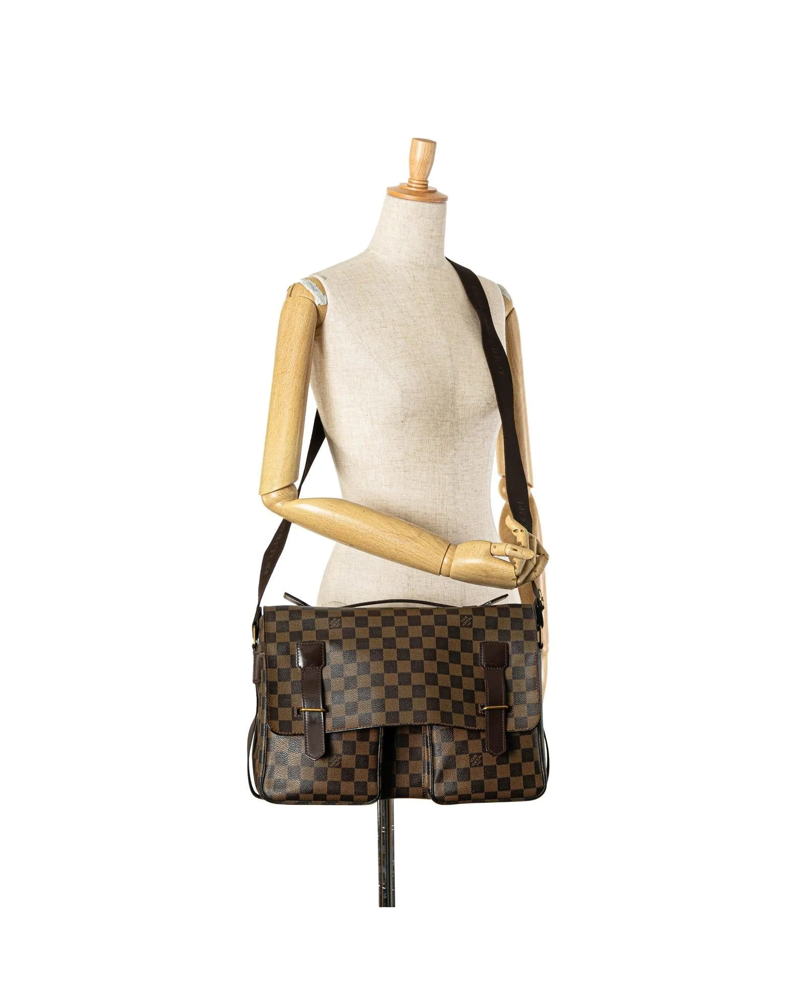 Damier Ebene Canvas Bag with Leather Trim and Adjustable Strap