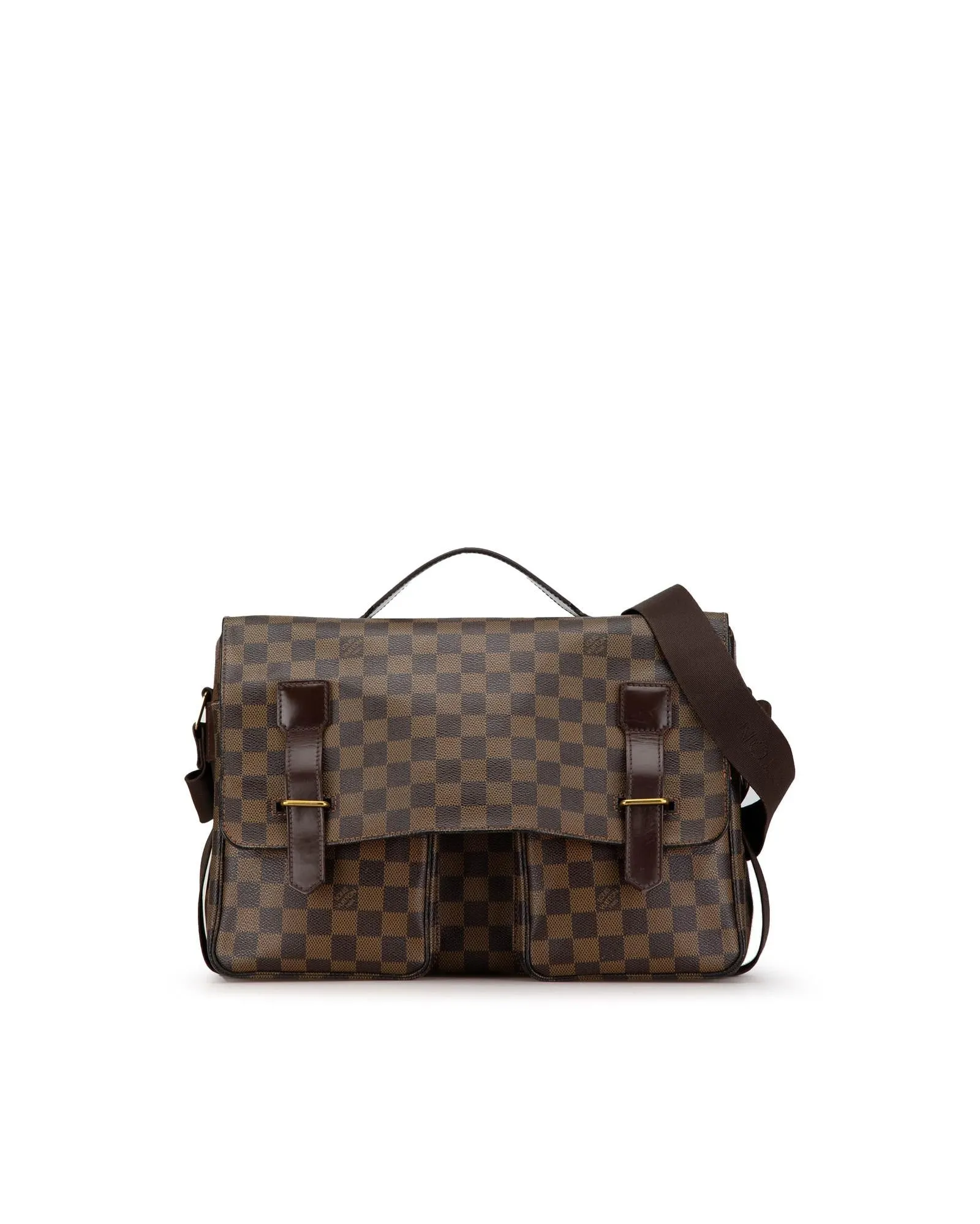 Damier Ebene Canvas Bag with Leather Trim and Adjustable Strap