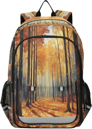 Deciduous Forest Multi Compartment Student Backpack Reflective Stripes Travel Bag Casual Daypack School Bags for Boys Girls