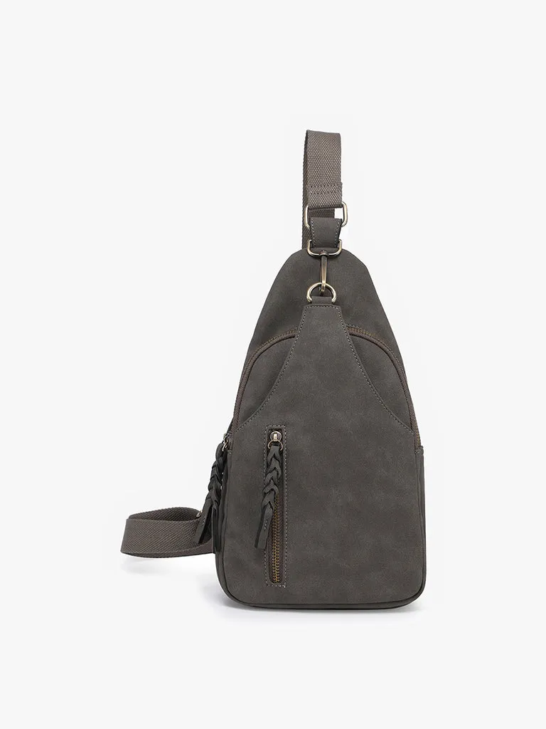 Delta Faux Suede Dual Compartment Sling Bag