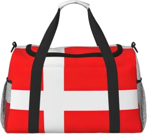 Denmark Danish Flag Print Travel Duffle Bag Large Capacity Tote Stylish Weekender Bag for Outdoor Activities