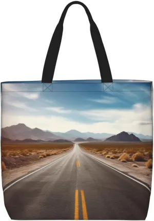 Desert Landscape Highway Tote Bag for Women Hobo Handbags with Zipper Large Shoulder Bag Shopping Bags Travel Purse