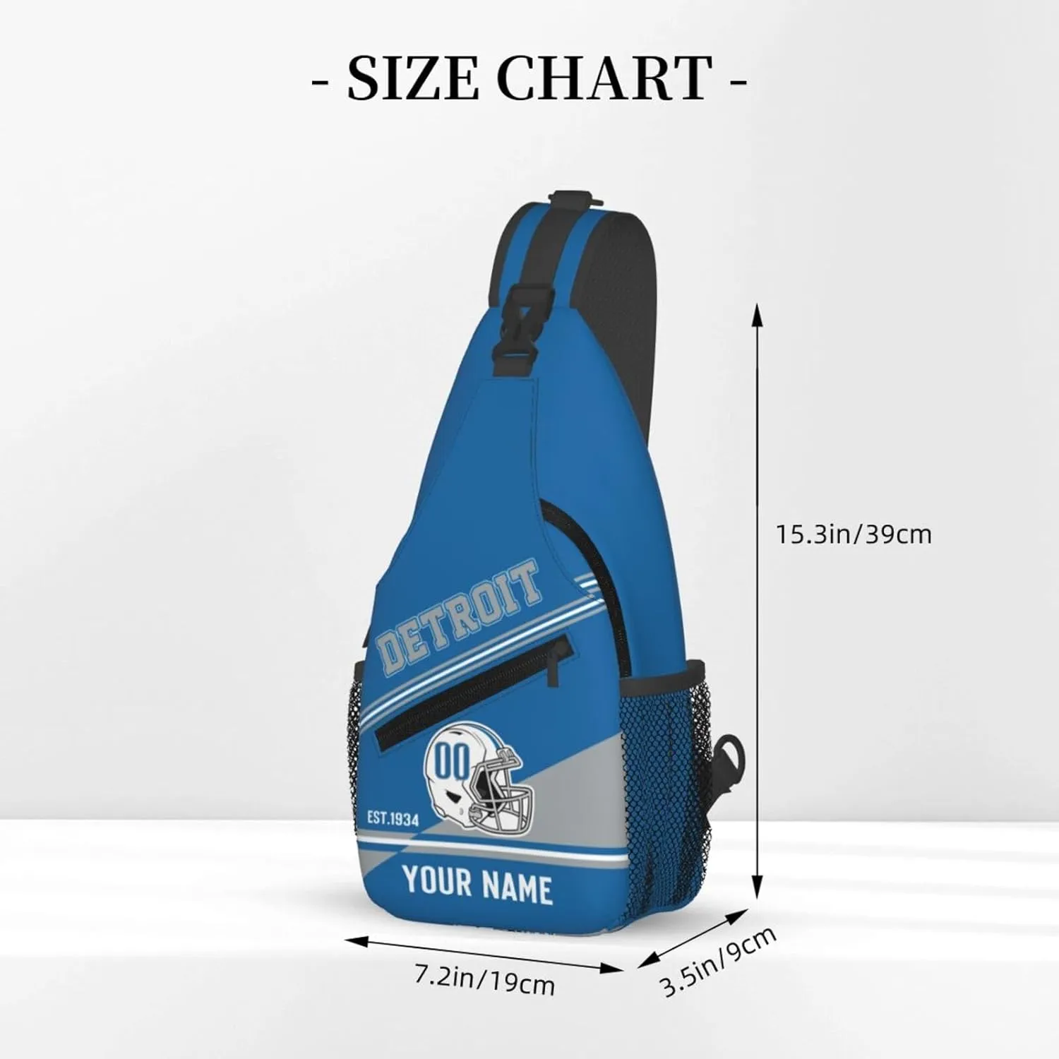 Detroit Sling Bag,Personalized Football Crossbody Bags,Custom Cross Chest Bag,Sling Shoulder Backpack,Chest Bag Travel Daypack for Men Women Football Fans