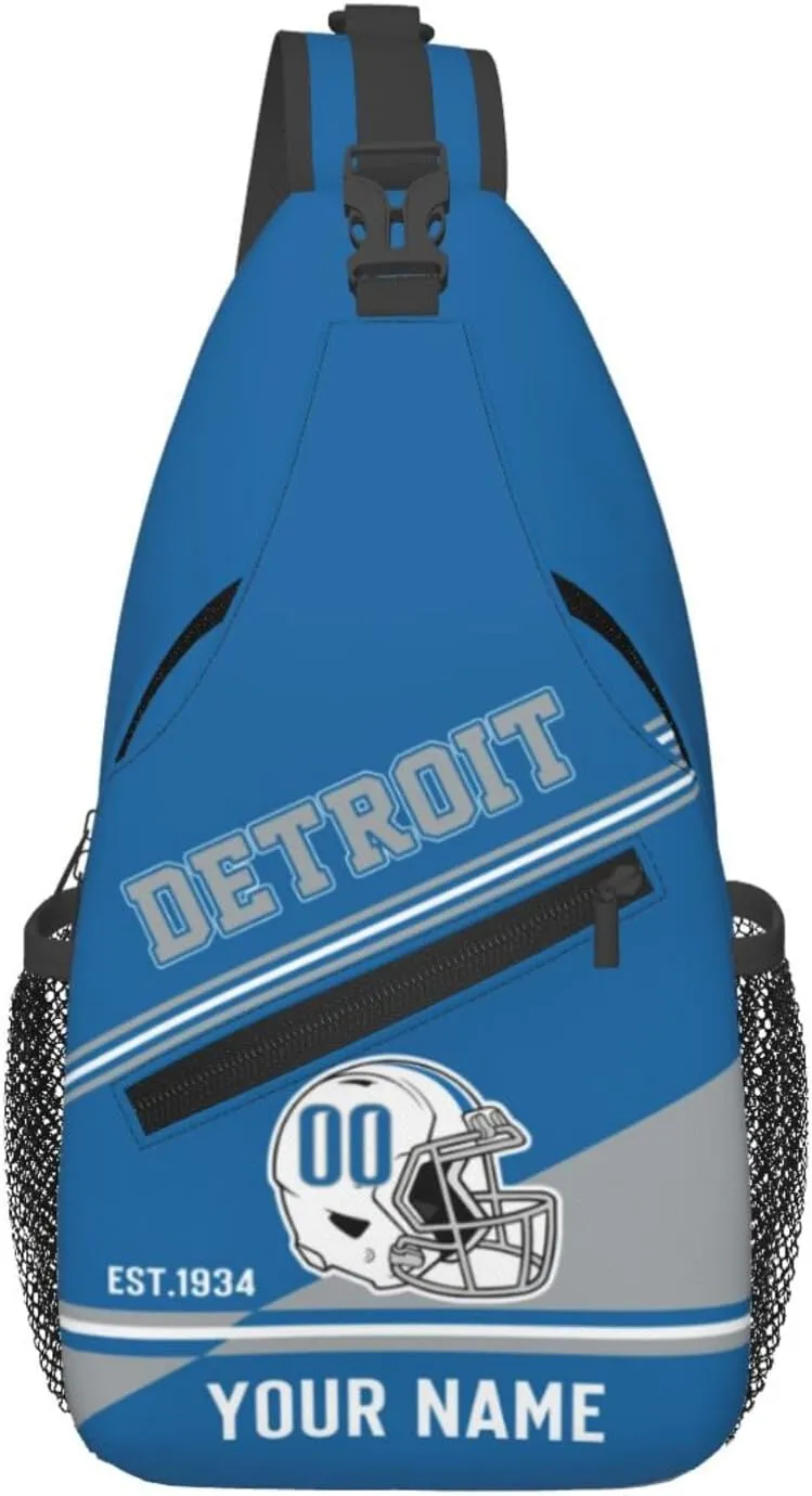 Detroit Sling Bag,Personalized Football Crossbody Bags,Custom Cross Chest Bag,Sling Shoulder Backpack,Chest Bag Travel Daypack for Men Women Football Fans