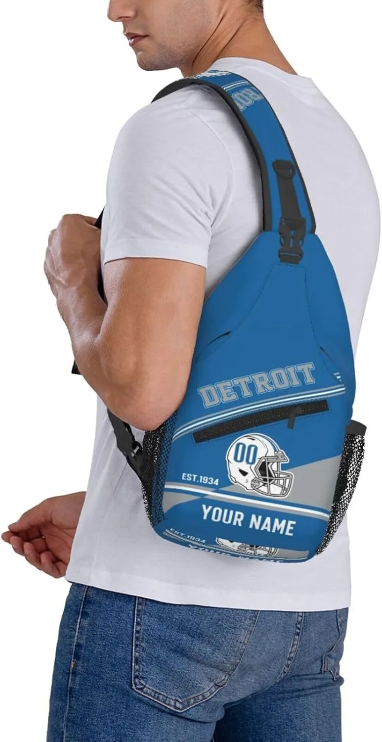Detroit Sling Bag,Personalized Football Crossbody Bags,Custom Cross Chest Bag,Sling Shoulder Backpack,Chest Bag Travel Daypack for Men Women Football Fans