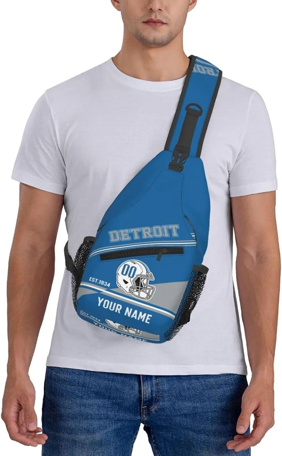Detroit Sling Bag,Personalized Football Crossbody Bags,Custom Cross Chest Bag,Sling Shoulder Backpack,Chest Bag Travel Daypack for Men Women Football Fans