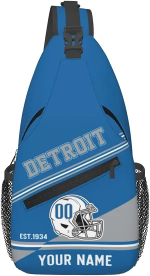 Detroit Sling Bag,Personalized Football Crossbody Bags,Custom Cross Chest Bag,Sling Shoulder Backpack,Chest Bag Travel Daypack for Men Women Football Fans