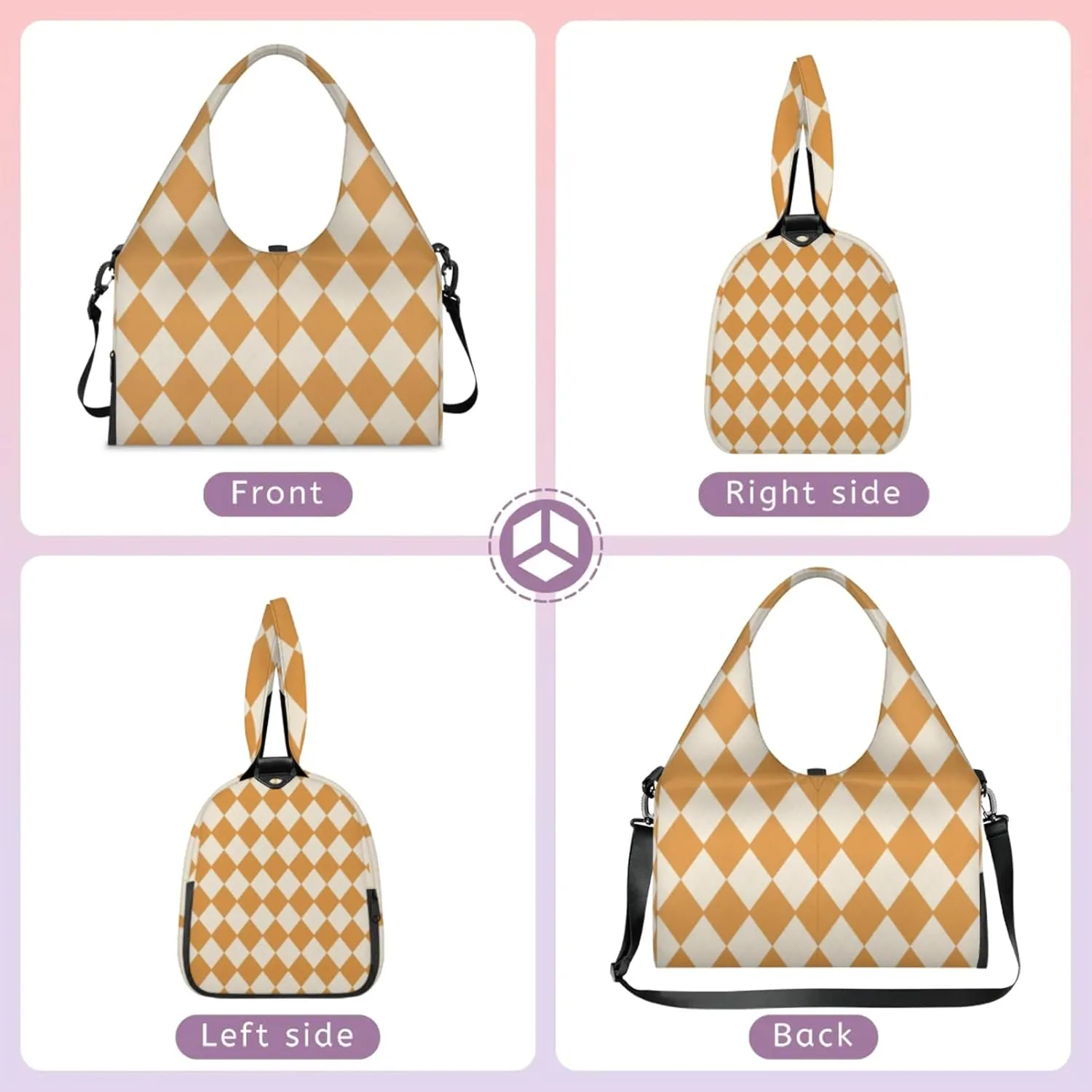 Diamonds Orange Pattern Gym Bag Yoga Mat Tote for Women with Shoes Compartment Lightweight Duffle Travel Carrier Wet Dry Storage Pockets Adjustable Pilates Mats Shoulder Bags for Sport Swim