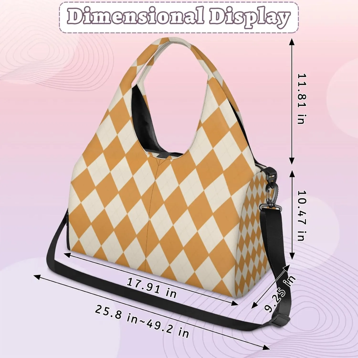 Diamonds Orange Pattern Gym Bag Yoga Mat Tote for Women with Shoes Compartment Lightweight Duffle Travel Carrier Wet Dry Storage Pockets Adjustable Pilates Mats Shoulder Bags for Sport Swim