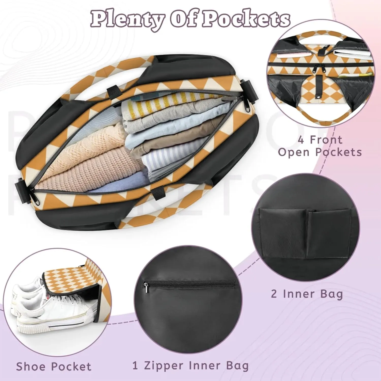Diamonds Orange Pattern Gym Bag Yoga Mat Tote for Women with Shoes Compartment Lightweight Duffle Travel Carrier Wet Dry Storage Pockets Adjustable Pilates Mats Shoulder Bags for Sport Swim
