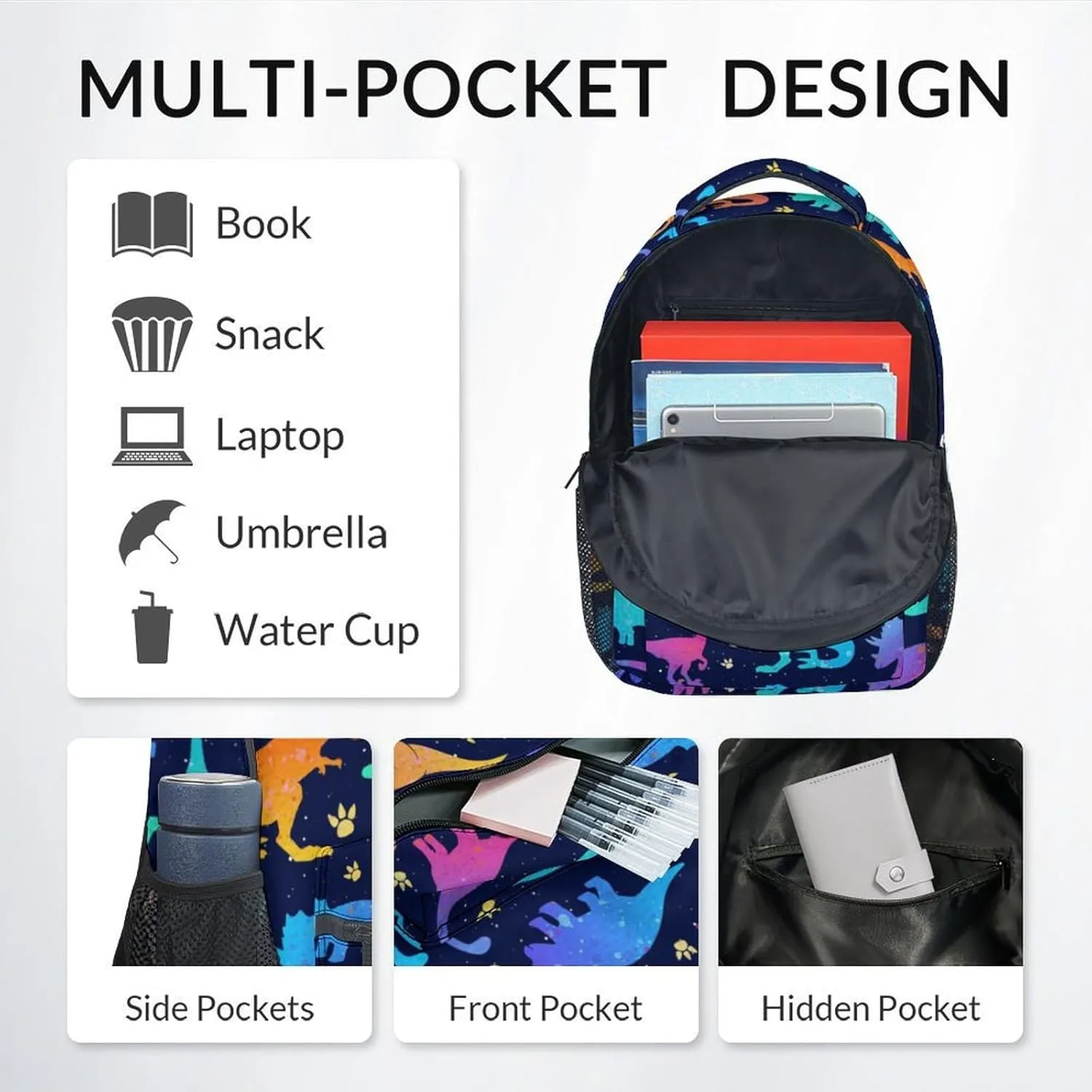 Dinosaur Backpack for Boys Girls, School Backpack for Kids, 17 Inch Kids Bookbag for Elementary Middle School, Funny, Colorful Durable Girls Dinosaur Backpacks