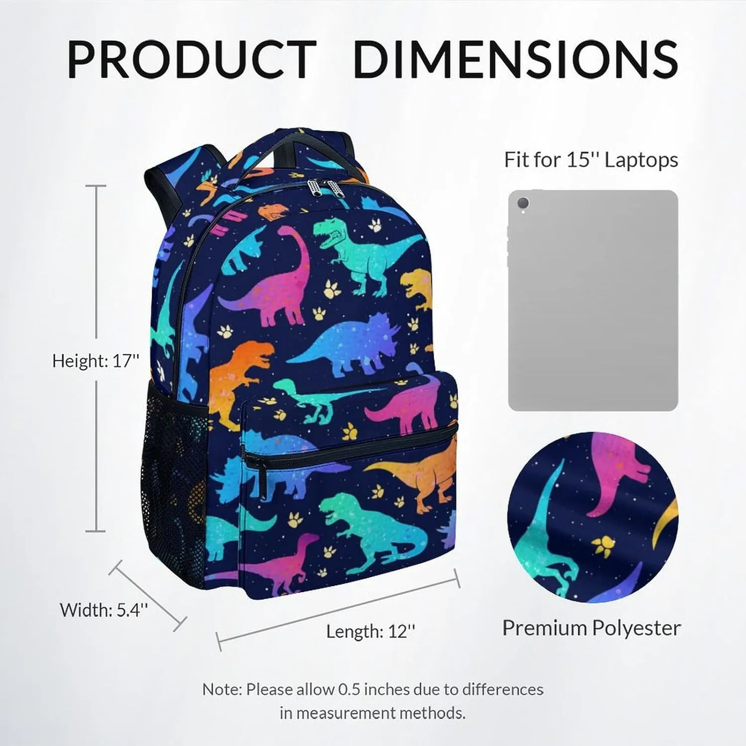 Dinosaur Backpack for Boys Girls, School Backpack for Kids, 17 Inch Kids Bookbag for Elementary Middle School, Funny, Colorful Durable Girls Dinosaur Backpacks