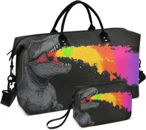 Dinosaur Roar Colorful Travel Duffel Bag, Gym Bags with Multiple Interior Pockets for Men Women Toiletry Purse Included 20.5”x 1.9” x 13.8”