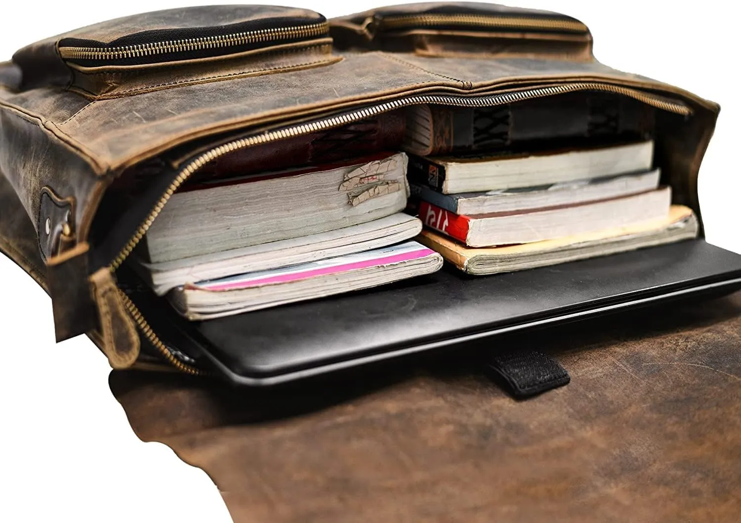 Distressed Hunter Buffalo Leather Laptop Messenger Bag Office Briefcase Crossbody Travel Bag Office Bag