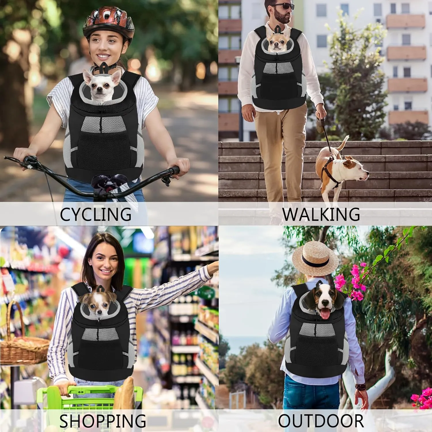 Dog Backpack Carrier, Front Chest Carrier for Cat Small Dogs, Pet Carrying Bag for Travel Hiking Cycling Outdoor Black S (Suggested Pet Height 7-10 in, 2-6 lbs)