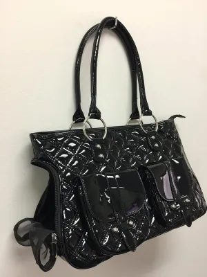Dog Cat Faux-Leather Handbag Pet Carrier Tote 16" L x 10.5" H x 7" W Black