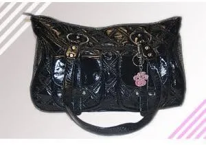 Dog Cat Faux-Leather Handbag Pet Carrier Tote 16" L x 10.5" H x 7" W Black