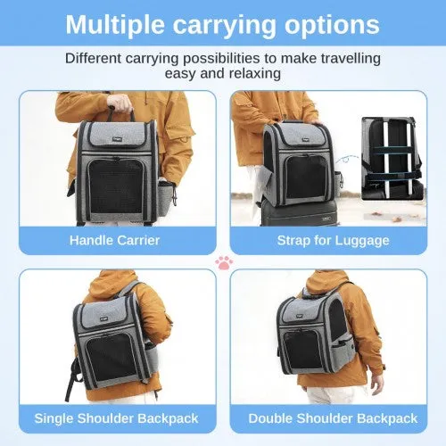 Dogat Expandable And Foldable Pet Backpack Carrier with Ventilated Mesh Windows Comfortable & Secure Design - Grey