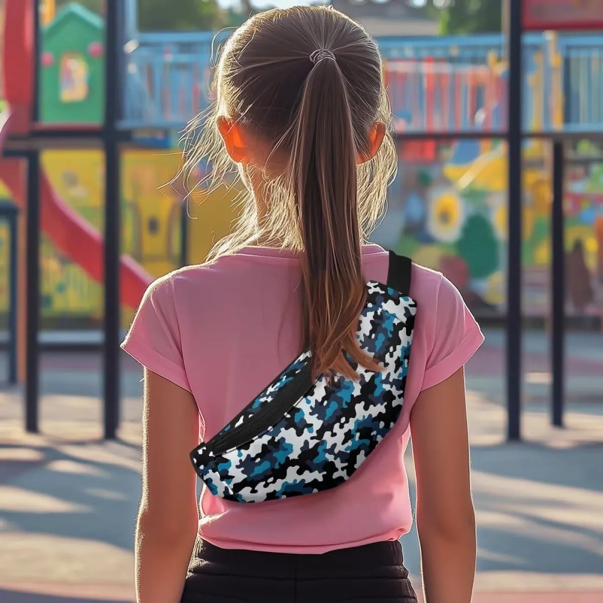 doginthehole Camo Kids Fanny Pack for Boys Blue Black Camouflage Crossbody Bag Lightweight Chest Bag Small Travel Essentials for Casual Running Traveling Hiking Gifts