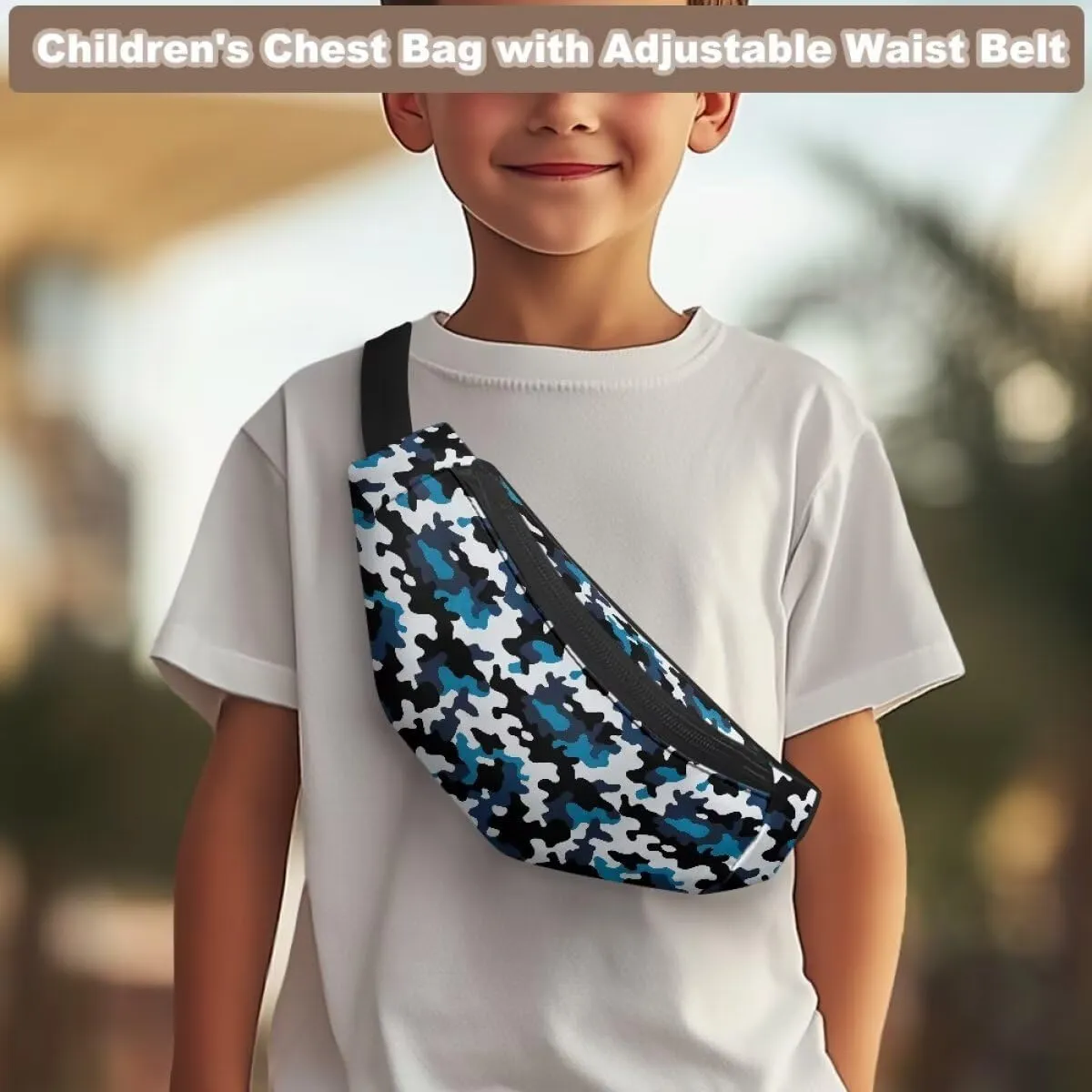 doginthehole Camo Kids Fanny Pack for Boys Blue Black Camouflage Crossbody Bag Lightweight Chest Bag Small Travel Essentials for Casual Running Traveling Hiking Gifts
