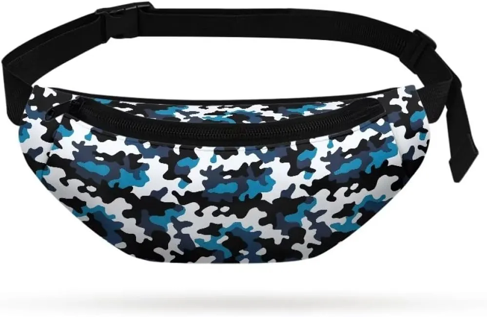 doginthehole Camo Kids Fanny Pack for Boys Blue Black Camouflage Crossbody Bag Lightweight Chest Bag Small Travel Essentials for Casual Running Traveling Hiking Gifts