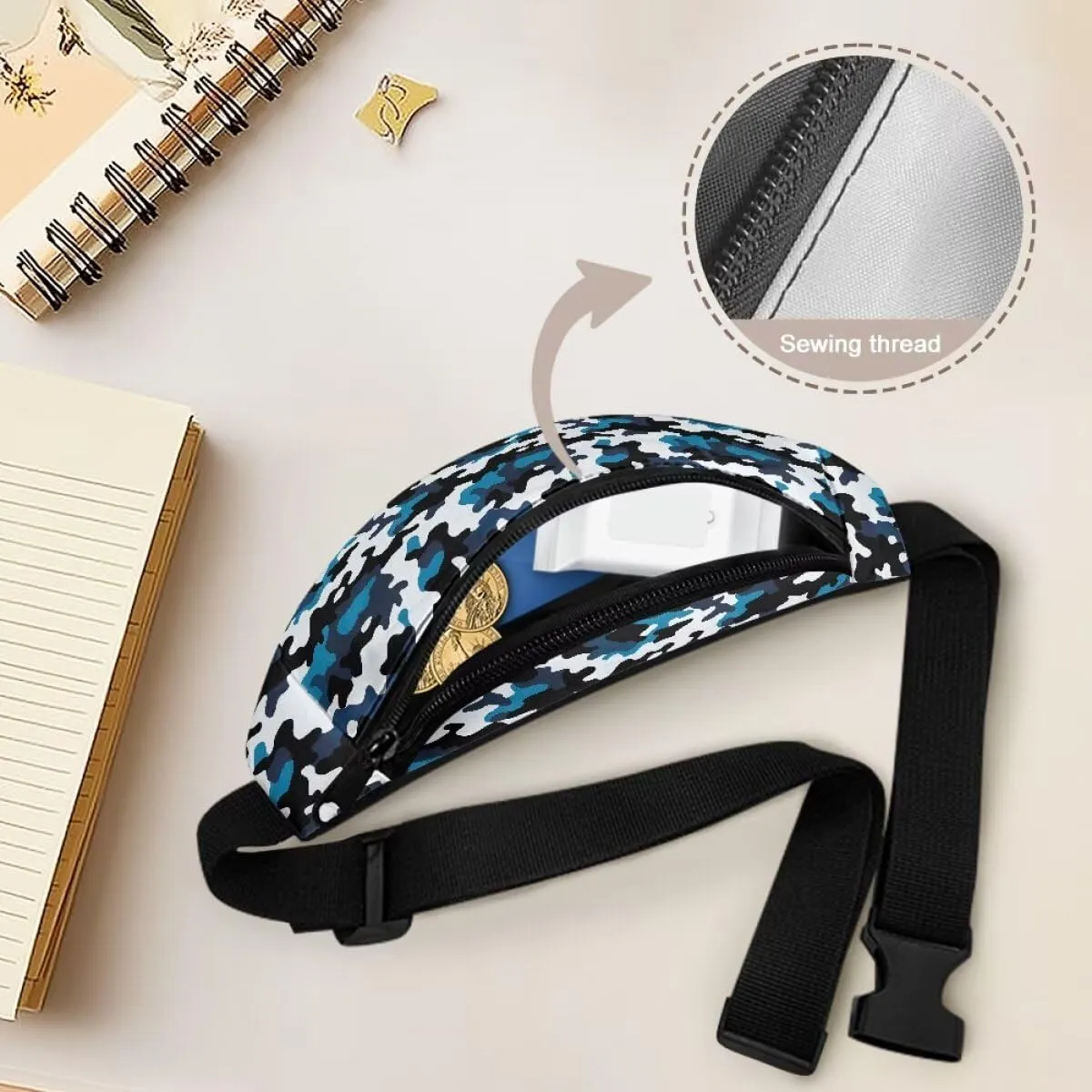 doginthehole Camo Kids Fanny Pack for Boys Blue Black Camouflage Crossbody Bag Lightweight Chest Bag Small Travel Essentials for Casual Running Traveling Hiking Gifts