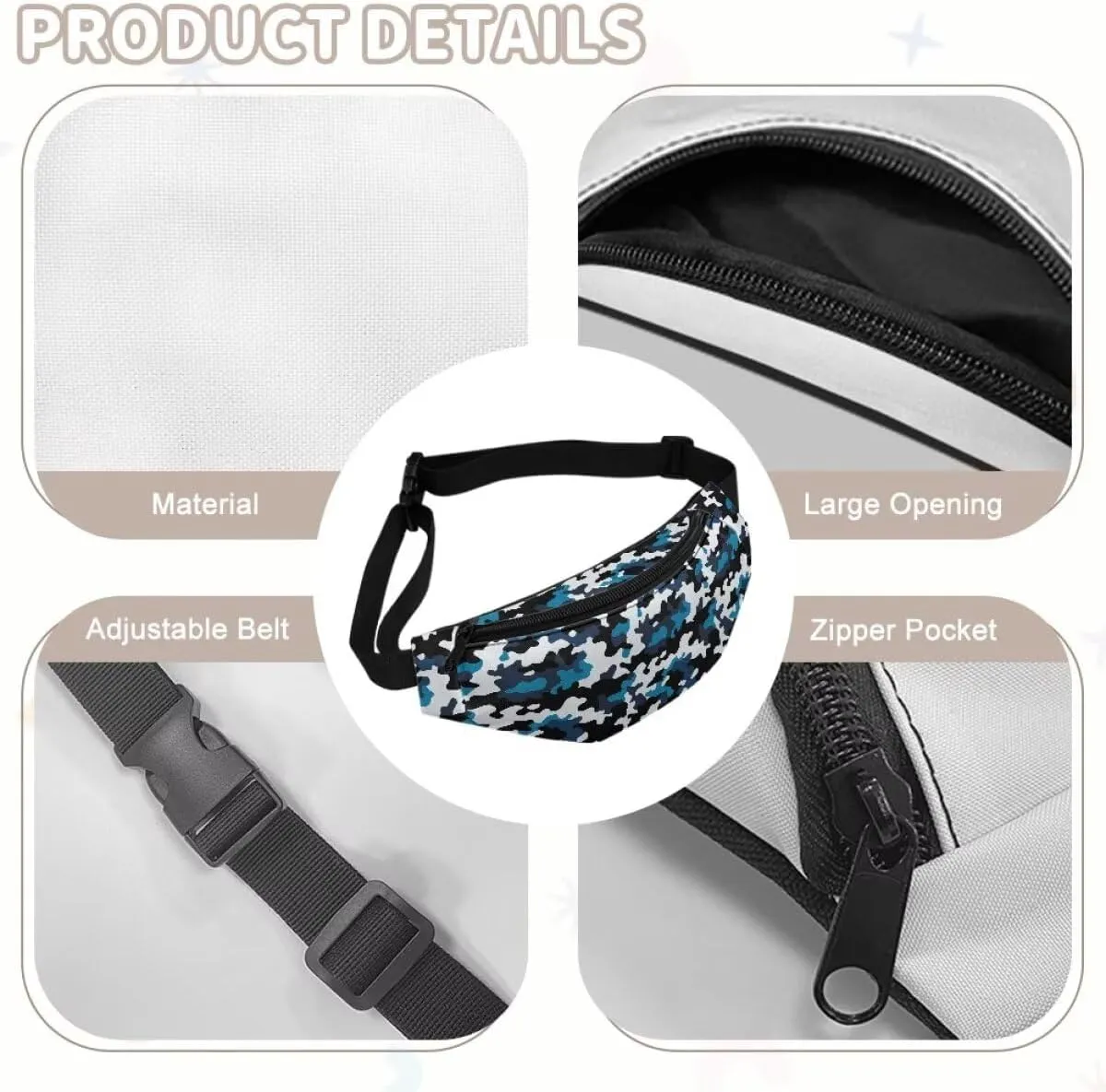 doginthehole Camo Kids Fanny Pack for Boys Blue Black Camouflage Crossbody Bag Lightweight Chest Bag Small Travel Essentials for Casual Running Traveling Hiking Gifts