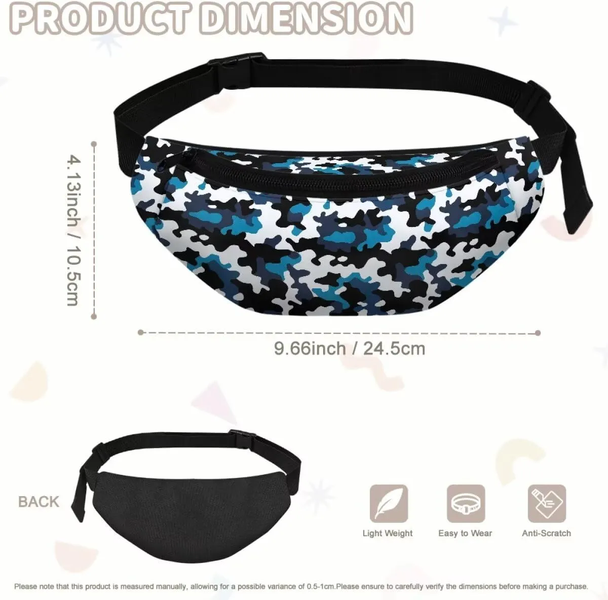 doginthehole Camo Kids Fanny Pack for Boys Blue Black Camouflage Crossbody Bag Lightweight Chest Bag Small Travel Essentials for Casual Running Traveling Hiking Gifts