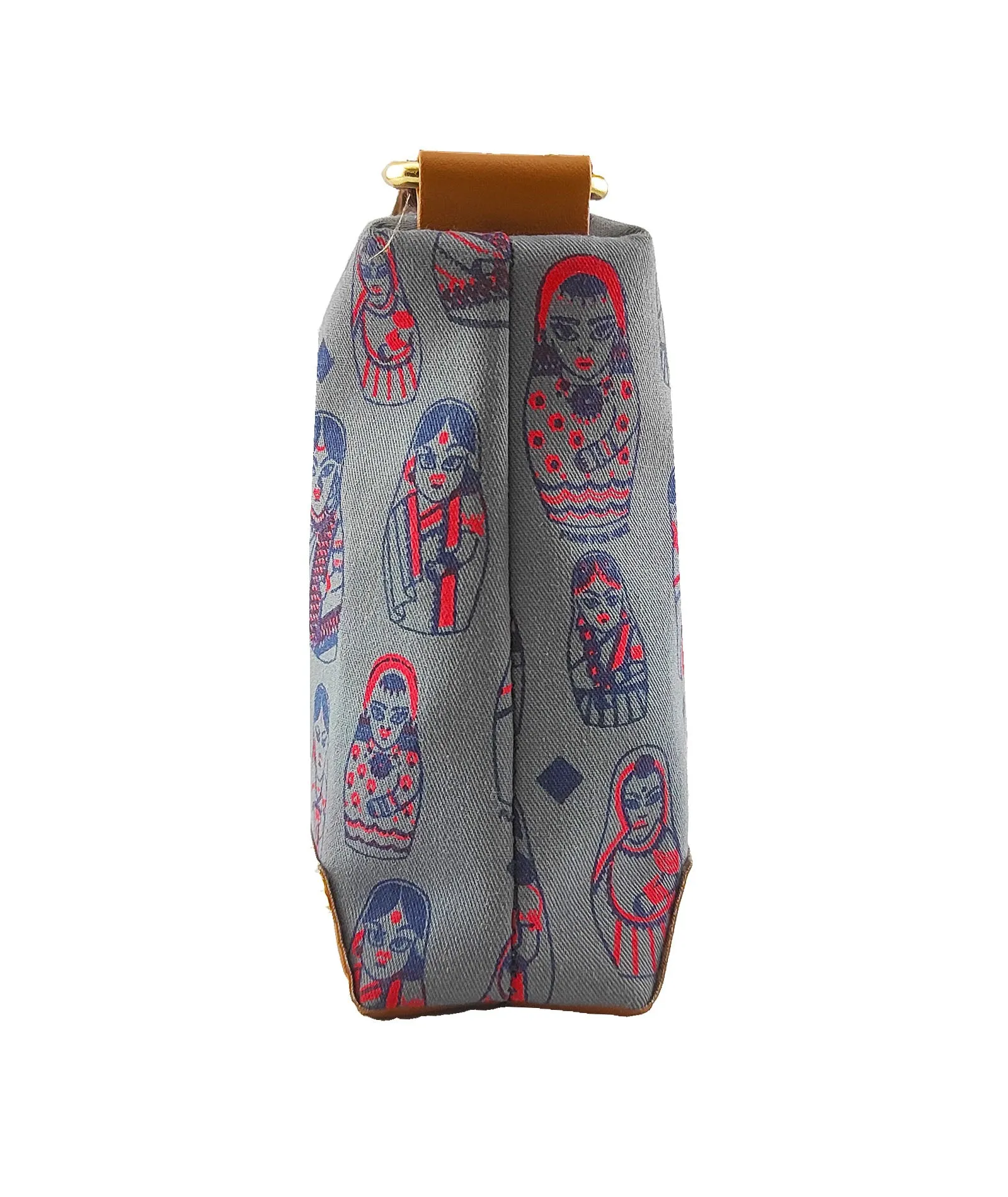 Doll  Printed Canvas Box Sling Bag Gray