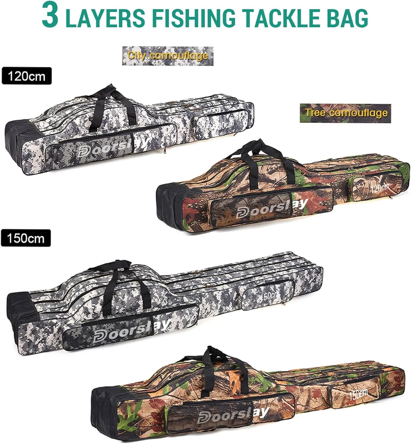 doorslay Fishing Bag Portable Folding Fishing Tackle Storage Bags Oxford Fishing Rod Case Fishing Pole Bag Carry Organizer Outdoor Waterproof for Fishing Camping Hiking Traveling
