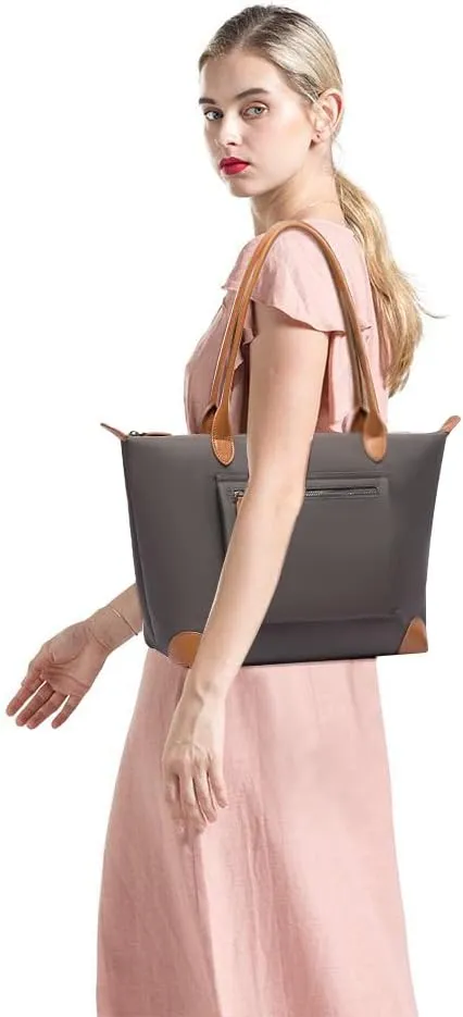 DORIS&JACKY Tote Bag For Women Large Lightweight Designer Leather Nylon Work Shoulder Bag And Foldable Travel Purse