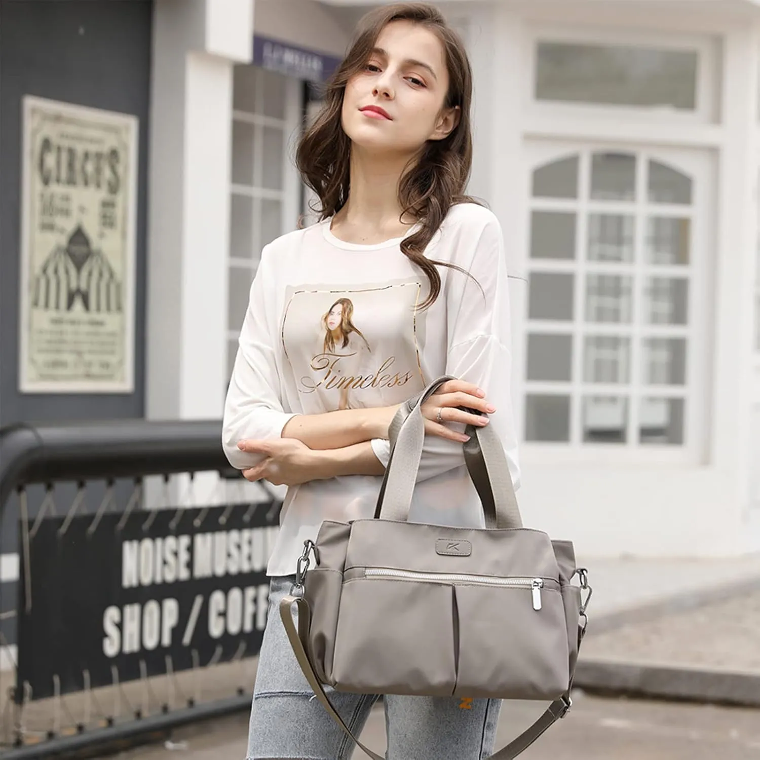 DOURR Hobo Handbags Light Nylon Crossbody Bags for Women, Multi Compartment Work Going Out Tote