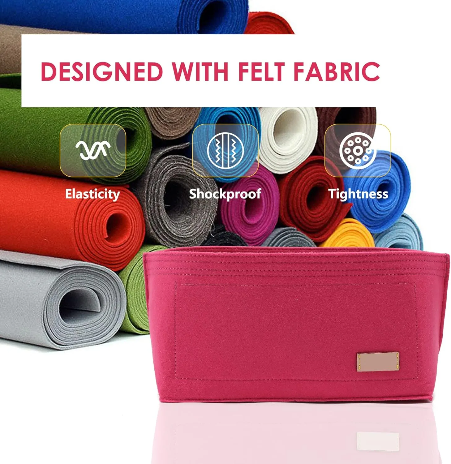 Doxo Purse Organizer Insert & Base Shaper 2pc Set, Felt Handbag & Tote Bag Fit L Speedy 35 Nererfull MM More(L-Rose)