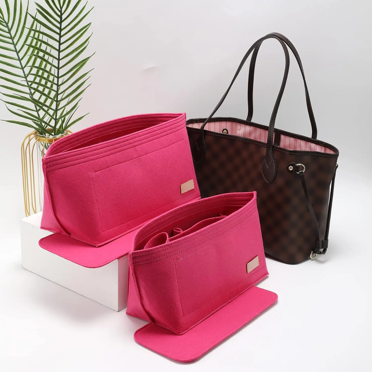 Doxo Purse Organizer Insert & Base Shaper 2pc Set, Felt Handbag & Tote Bag Fit L Speedy 35 Nererfull MM More(L-Rose)