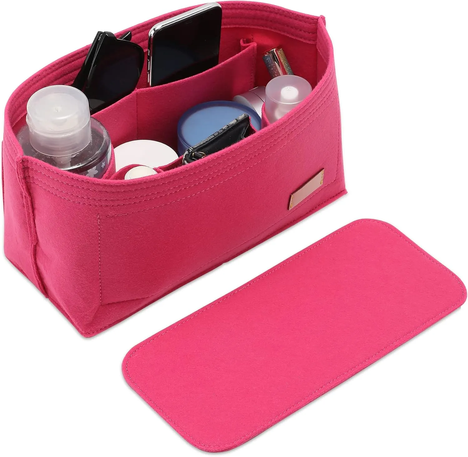 Doxo Purse Organizer Insert & Base Shaper 2pc Set, Felt Handbag & Tote Bag Fit L Speedy 35 Nererfull MM More(L-Rose)