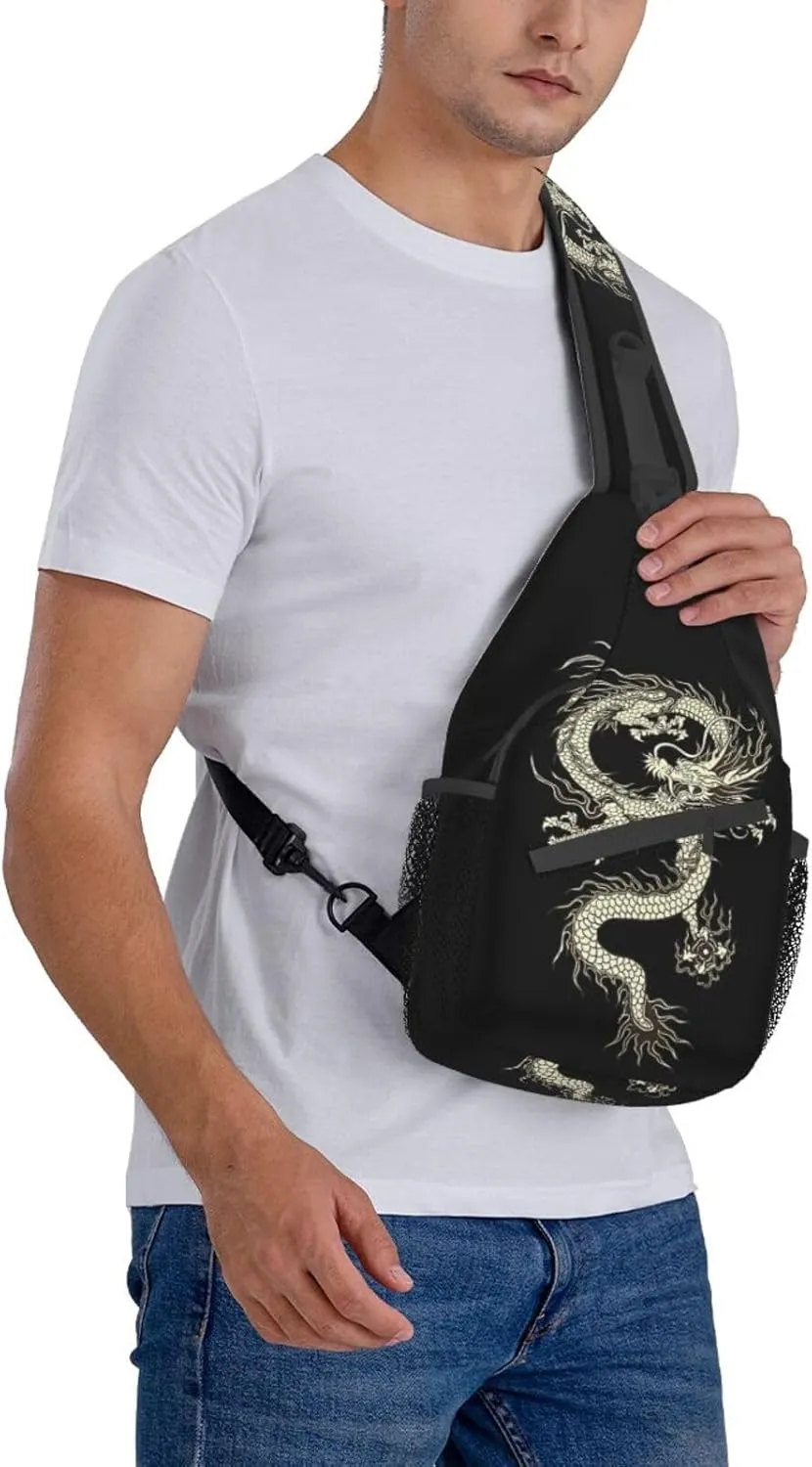 Dragon Shoulder Bag Mens Sling Backpack Daypack Casual Backpack Hiking Bag Cool Backpack Bag