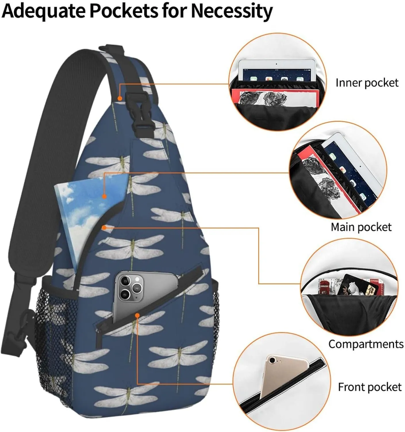 Dragonfly Shoulder Bag Cute Sling Backpack Daypack Casual Backpack Hiking Bag Womens Backpack Bag