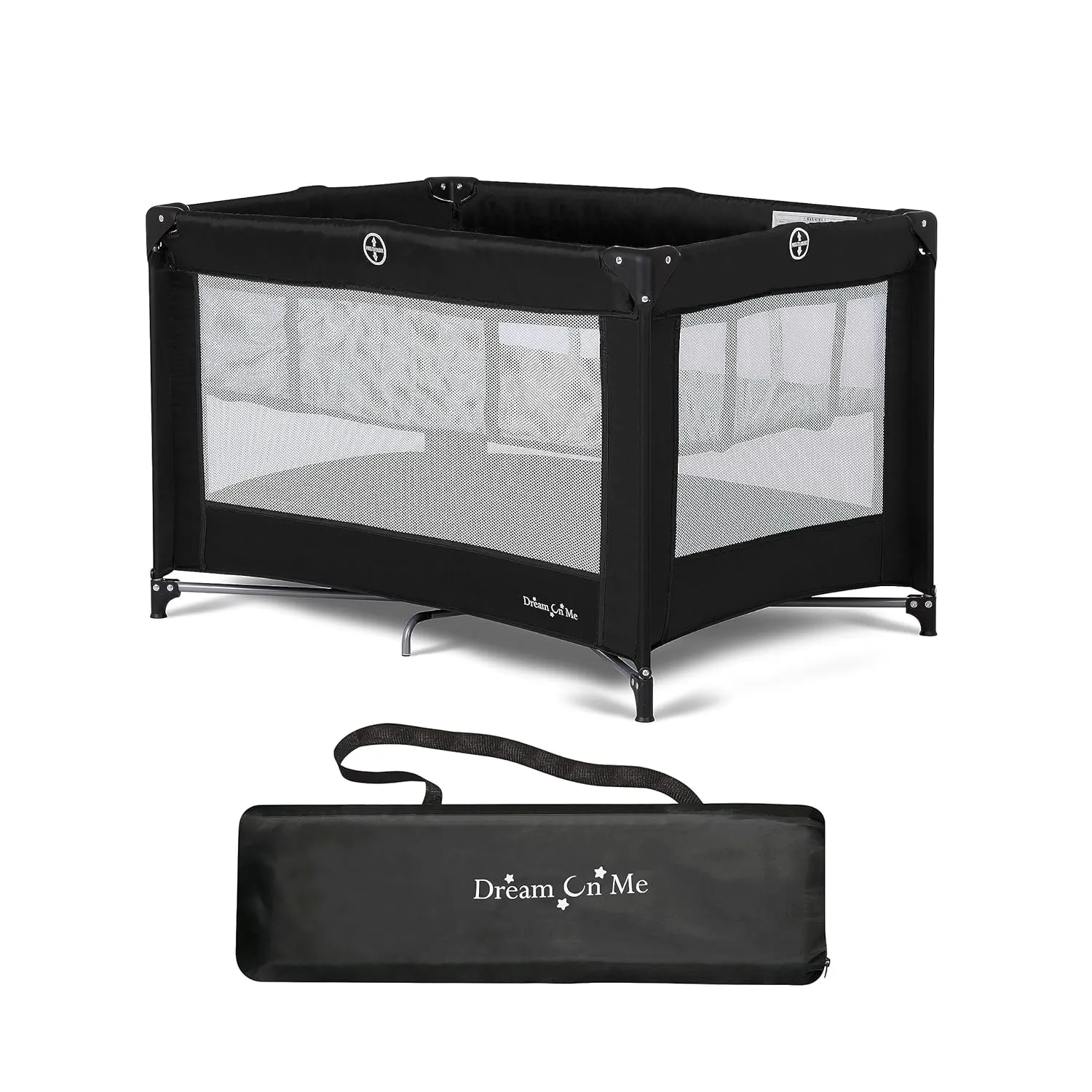 Dream On Me Zazzy Portable Playard with Bassinet in Black, Lightweight Packable and Easy Setup Baby Playard with Mattress and Travel Bag