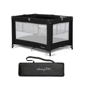 Dream On Me Zazzy Portable Playard with Bassinet in Black, Lightweight Packable and Easy Setup Baby Playard with Mattress and Travel Bag
