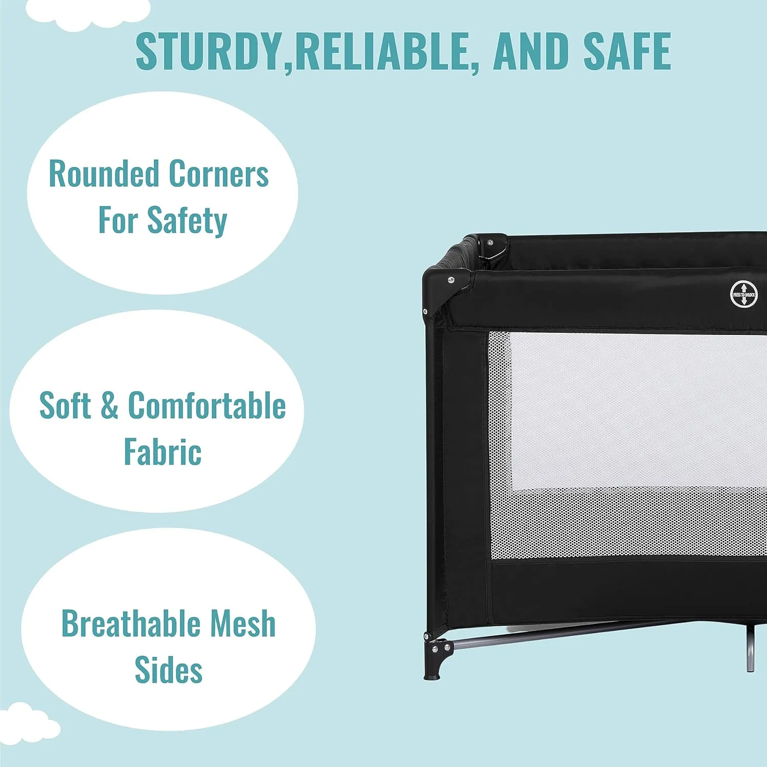 Dream On Me Zazzy Portable Playard with Bassinet in Black, Lightweight Packable and Easy Setup Baby Playard with Mattress and Travel Bag