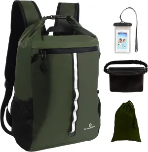 Dry Bag Backpack,20L Dry bags Waterproof Kayaking with Waist Pouch and Phone Case,Waterproof Backpack Marine dry bag for Kayaking,Beach,Rafting, Boating,Hiking,Camping and Fishing (Green)