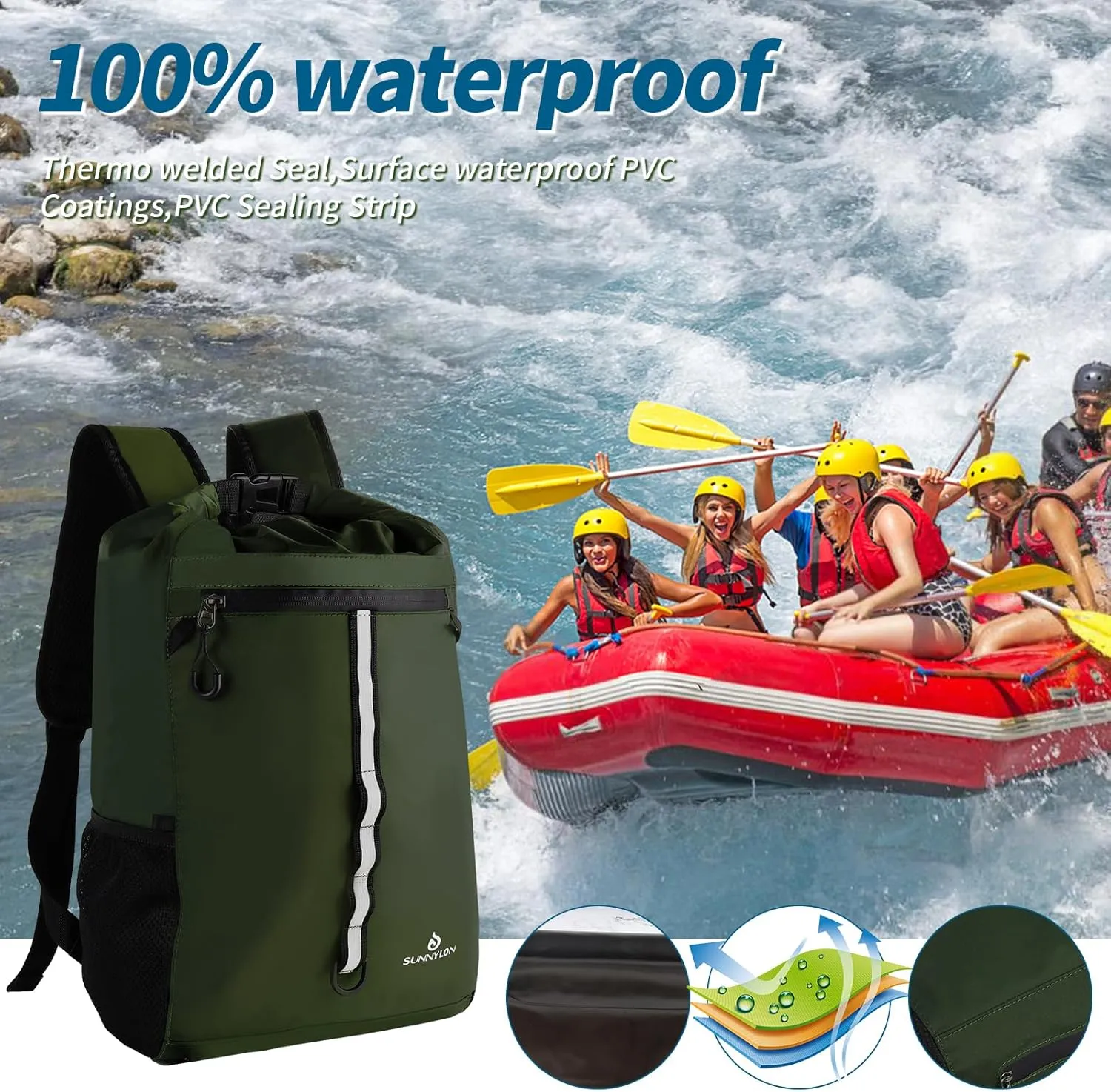 Dry Bag Backpack,20L Dry bags Waterproof Kayaking with Waist Pouch and Phone Case,Waterproof Backpack Marine dry bag for Kayaking,Beach,Rafting, Boating,Hiking,Camping and Fishing (Green)