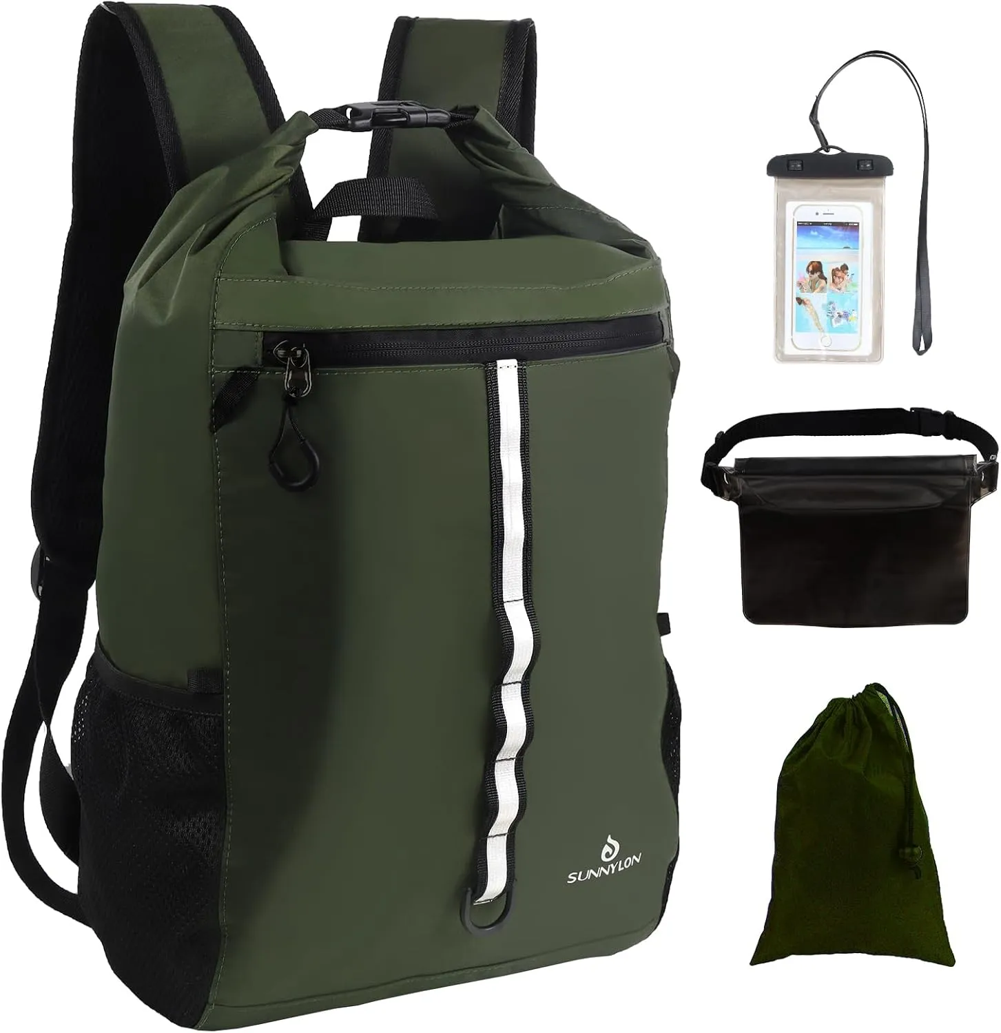 Dry Bag Backpack,20L Dry bags Waterproof Kayaking with Waist Pouch and Phone Case,Waterproof Backpack Marine dry bag for Kayaking,Beach,Rafting, Boating,Hiking,Camping and Fishing (Green)