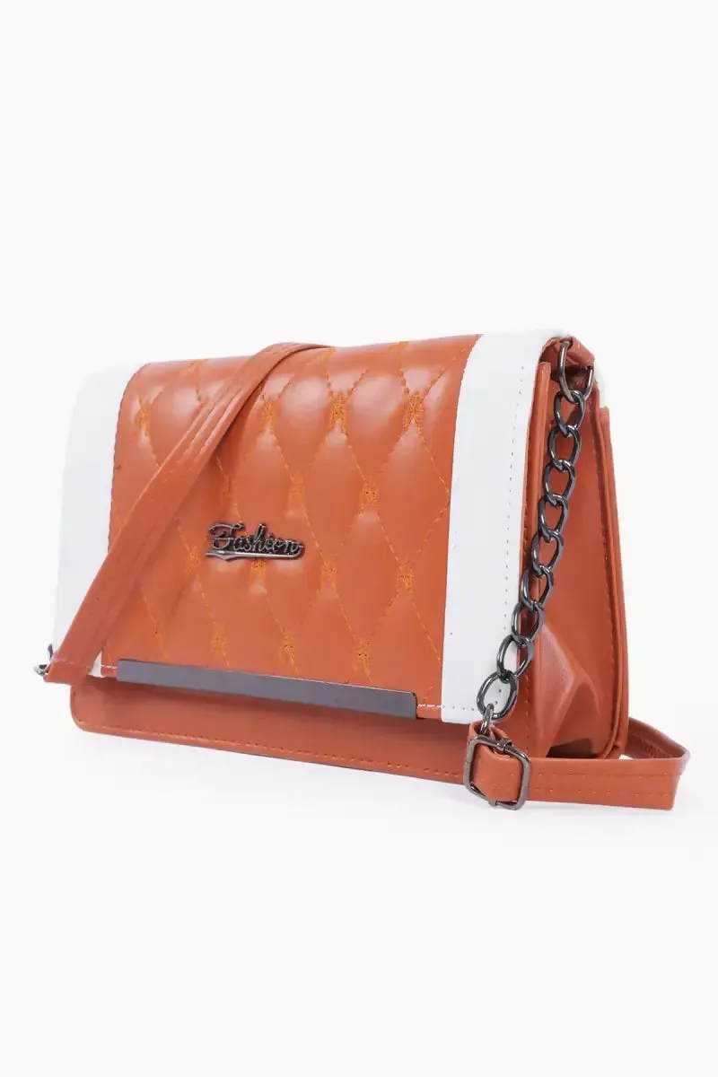 Dual Color Trendy Sling Bag for Women and Girls - Brown