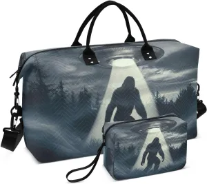 Duffel Bag for Traveling, Alien Sasquatch Forest Night Gym Bags with Multiple Interior Pockets for Women Men Toiletry Purse Included 20.5”x 1.9” x 13.8”