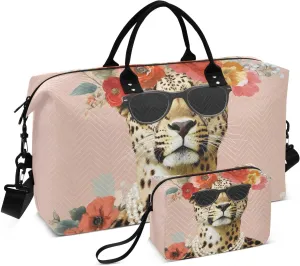Duffel Bag for Traveling, Cute Leopard Garland Gym Bags with Multiple Interior Pockets for Women Men Toiletry Purse Included 20.5”x 1.9” x 13.8”