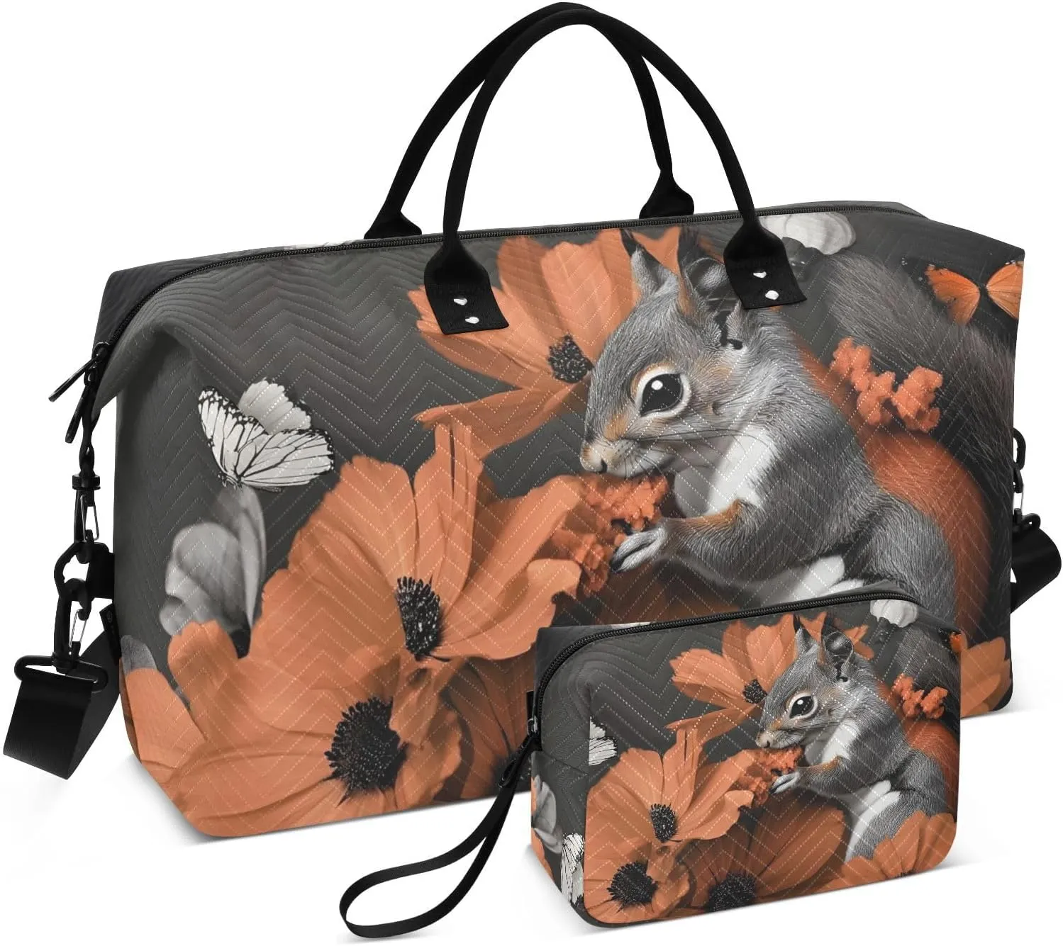 Duffel Bag for Traveling, Squirrel Butterfly Flower Gym Bags with Multiple Interior Pockets for Women Men Toiletry Purse Included 20.5”x 1.9” x 13.8”